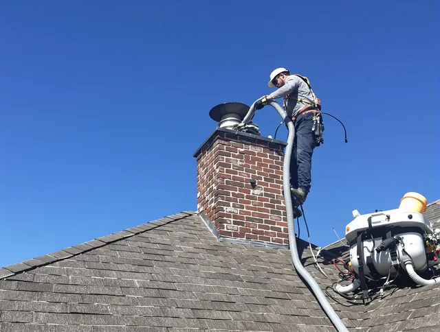 Dedicated Madison Chimney Sweep team member cleaning a chimney in Madison, CT