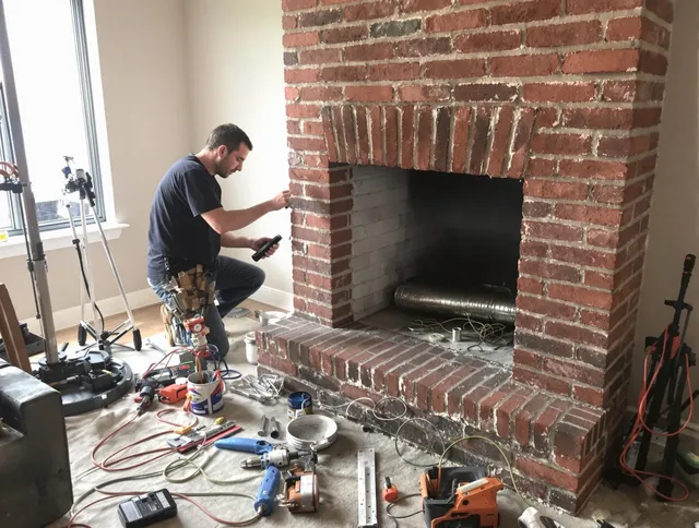 Madison Chimney Sweep specialist finalizing chimney liner service in Madison, CT