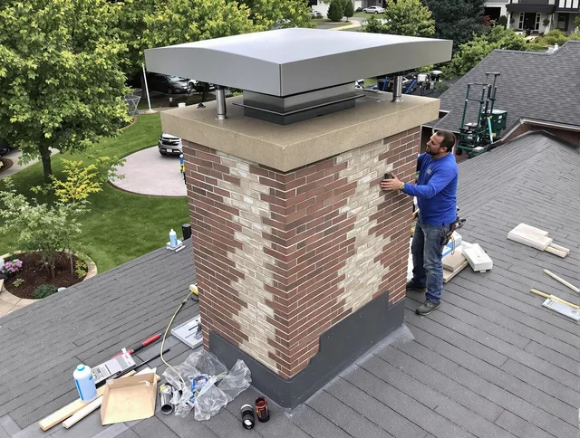 Madison Chimney Sweep team working on a custom chimney remodel in Madison, CT