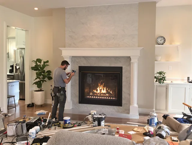 Newly installed fireplace by Madison Chimney Sweep in Madison, CT