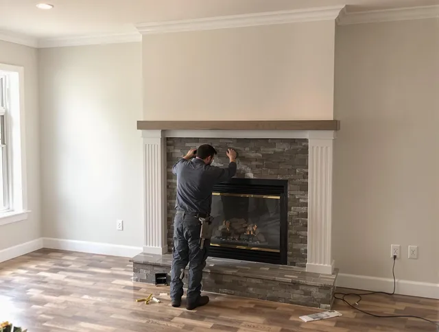 Madison Chimney Sweep finishing a custom fireplace install in Madison, CT